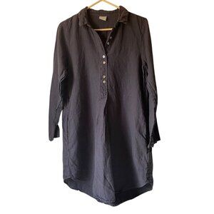 Pure Match Button-Up Charcoal Linen Oversize Tunic Shirt Dress‎ USA Lagenlook L